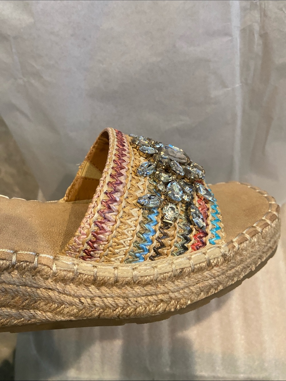 White Mountain NWOT Multi Gem Espadrille Slides - Picture 9 of 11